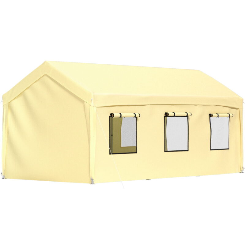 BENTISM Carport Canopy Car Canopy 10 x 20ft w/ 8 Legs Sidewalls Windows Yellow - Image 6