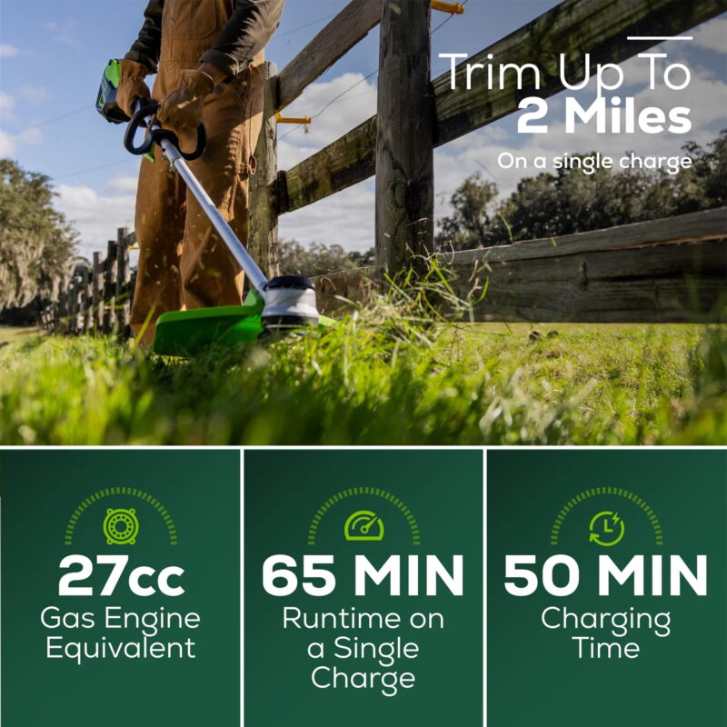 Greenworks 60V 16" Cordless Brushless String Trimmer/Edger with 2.5Ah Battery & Charger 2122802 - Image 2