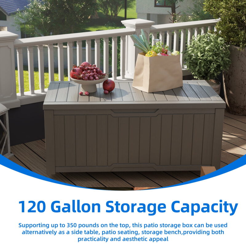 Uforic 100 Gallon Weatherproof Resin Deck Box, Lockable Outdoor Storage Solution in Light Brown - Image 3