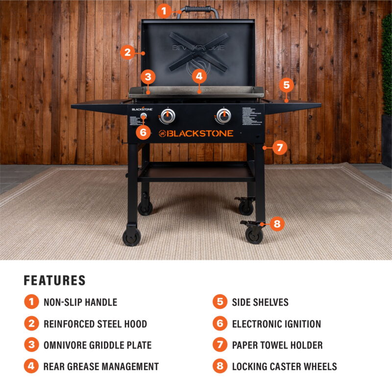 Blackstone 2-Burner 28” Propane Griddle with Hood and Omnivore Griddle Plate - Image 6