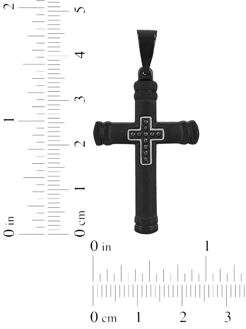 Men's Black Diamond Accent Black Stainless Steel Cross Pendant 24" Necklace - Image 3