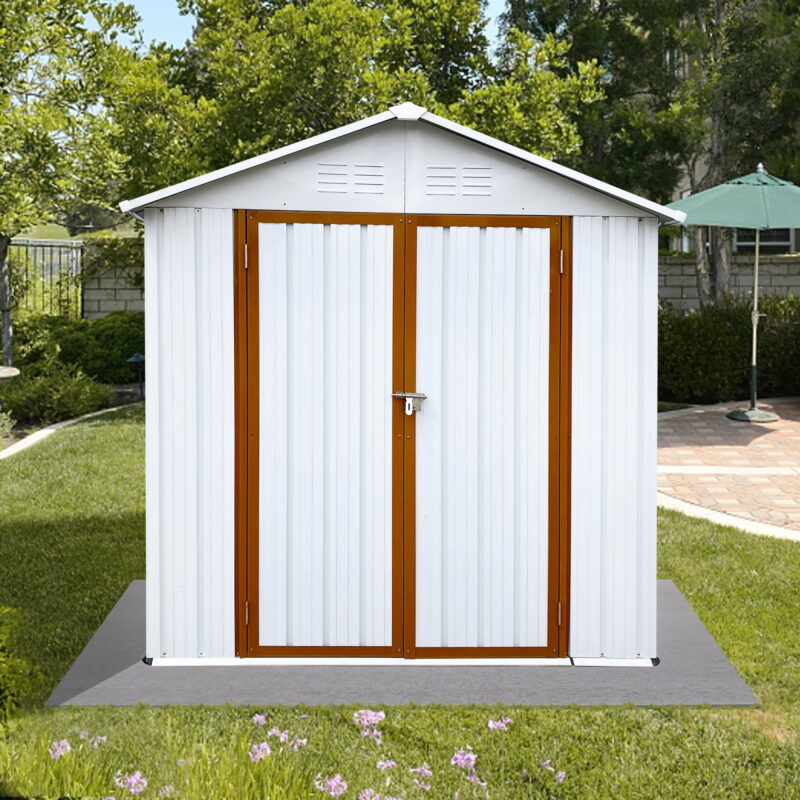 Outdoor Storage Garden Sheds 6FTx4FT Apex Roof Lockable Doors for Backyard White+Yellow - Image 3