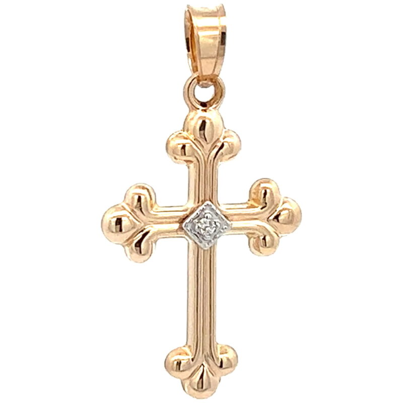 Brilliance Fine Jewelry 14 KT Yellow Gold Fleur De Lis Diamond Accent Cross Total Diamond Weight .01 Carat - Image 2