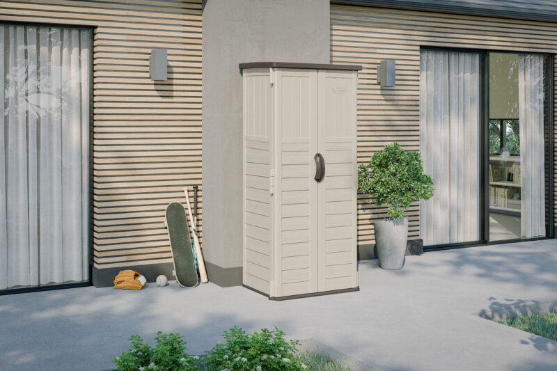 Suncast 22 cu. ft. Weather-Resistant Resin Vertical Outdoor Storage Shed, Light Taupe - Image 2