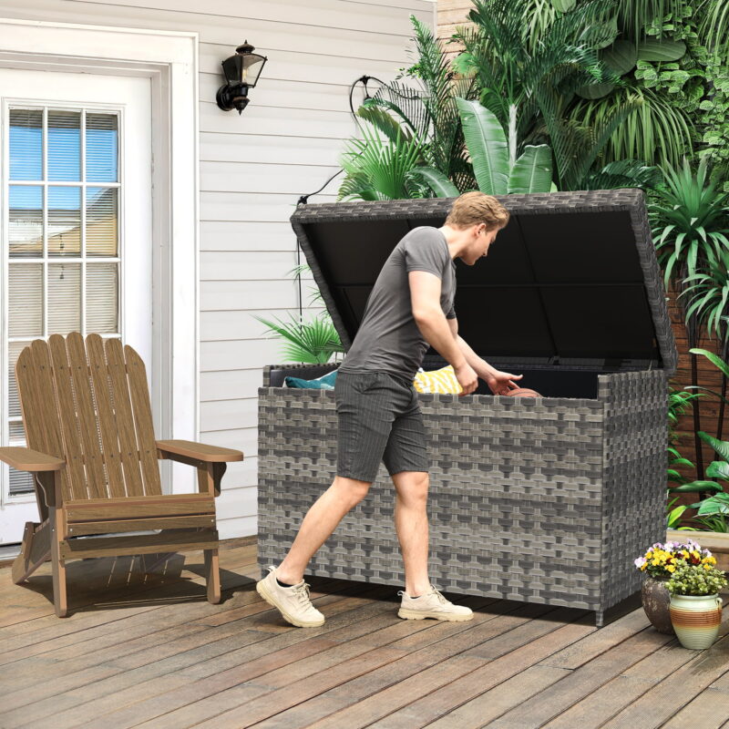 Dextrus 230 Gallon Wicker Deck Box, XL All-Weather Waterproof Outdoor Storage Box, Rattan Storage Bin - Gray - Image 2