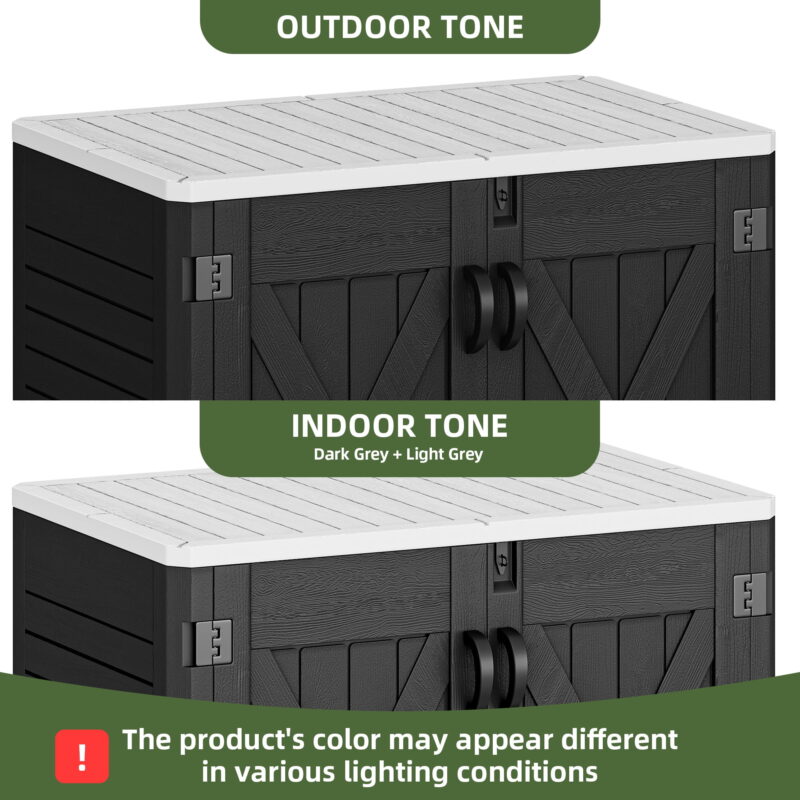 Uforic Outdoor Horizontal Storage Shed with X-Shaped Lockable Door, 35 Cu Ft Weather Resistant Resin Tool Shed, Dark Gray - Image 2