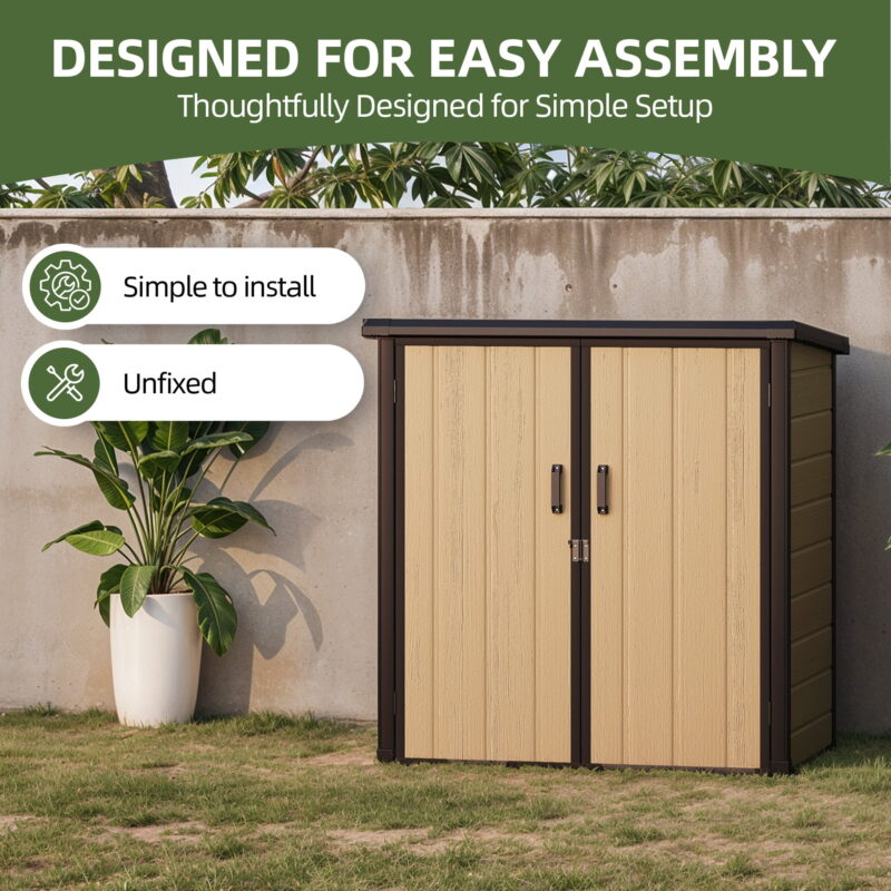 Uforic 51 Cu Ft Outdoor Vertical Storage Shed with Floor & 2 Shelves, Waterproof, Lockable (Brown) - Image 4