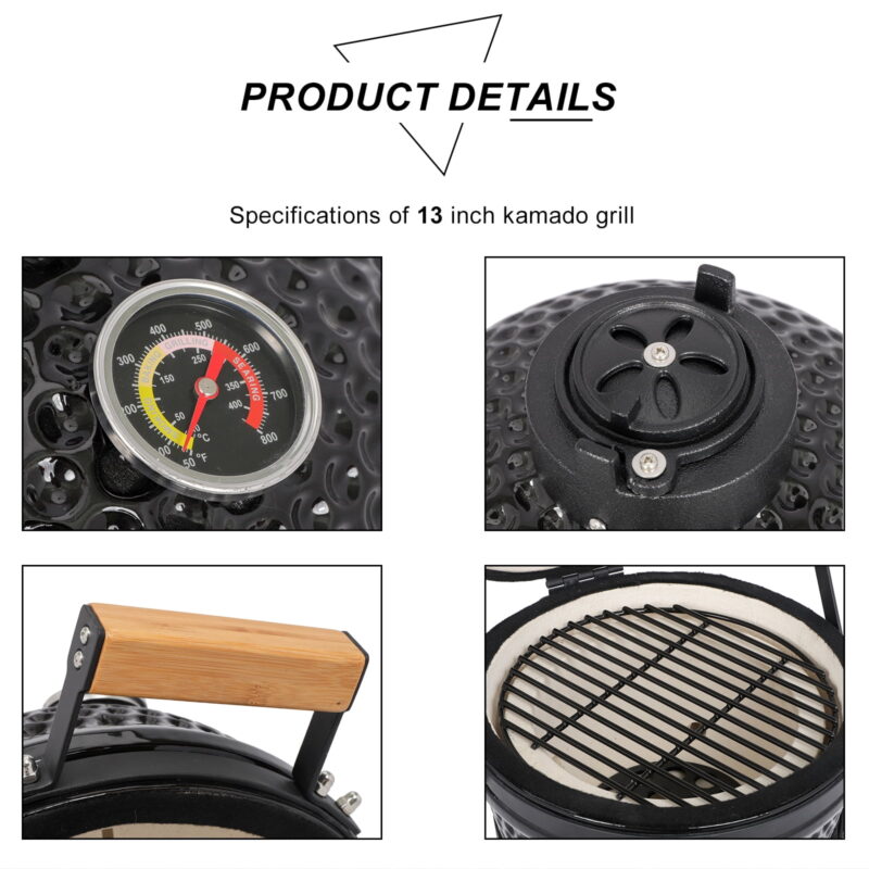 13in Round Ceramic Charcoal Grill Black - Image 5