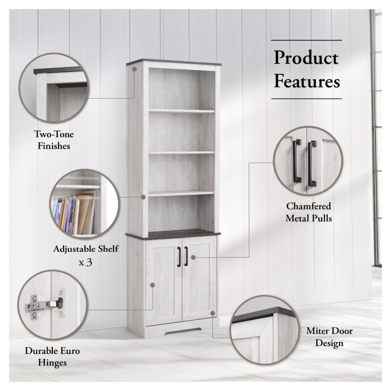 Prepac Rustic Ridge Washed White 26" W x 79.75" H x 12.5" D Bookcase - Image 5