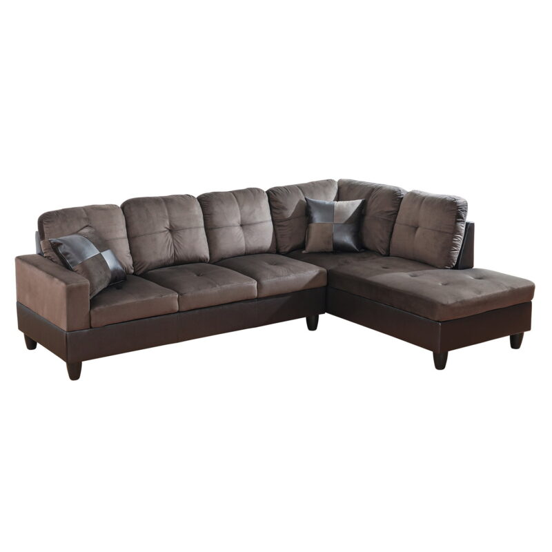 Hommoo 4 Seats Flannel and PVC Sectional Sofa Couch Set, Modern L Shaped Sectional Couch, Living Room Furniture Set, Dark Brown - Image 7