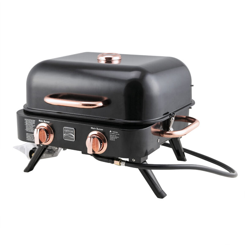Kenmore 2-Burner Portable Tabletop Retro Gas Grill, Black and Copper - Image 5