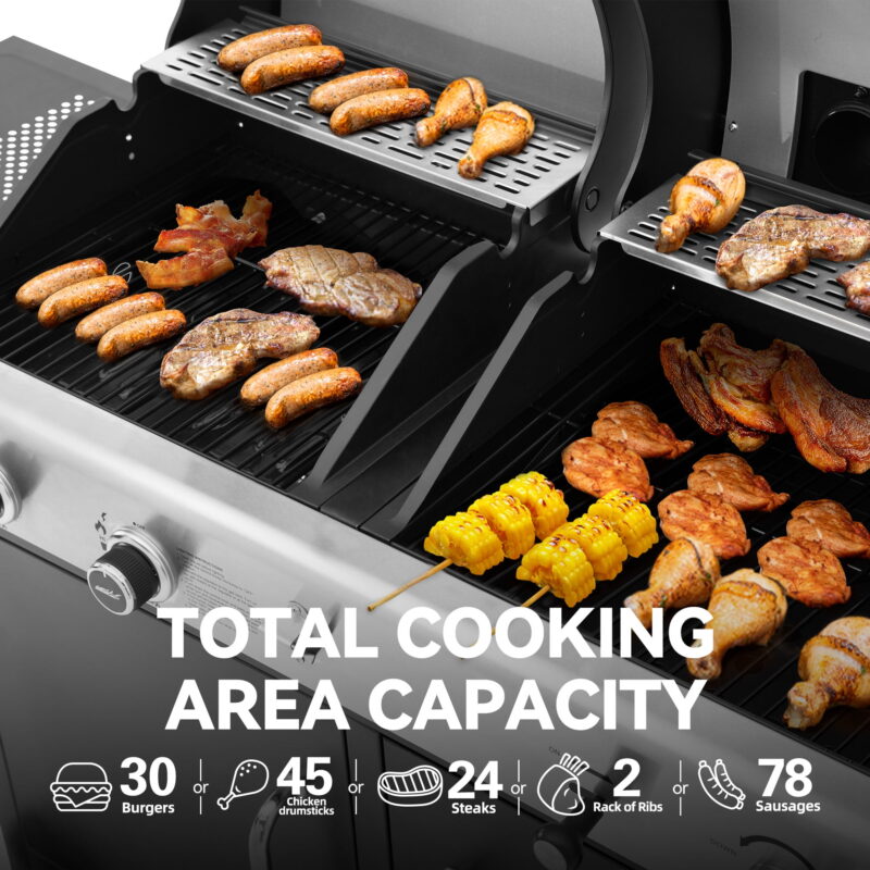 Royal Gourmet ZH3002C 3-Burner 25,500-BTU Dual Fuel Cabinet Gas and Charcoal Grill Combo with Cover - Image 6