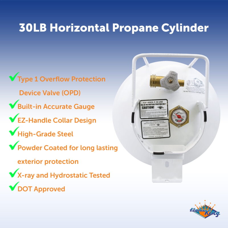 Flame King Empty Steel Horizontal Propane Tank Cylinder with OPD & Built-in Gauge, 30 Lbs - Image 2
