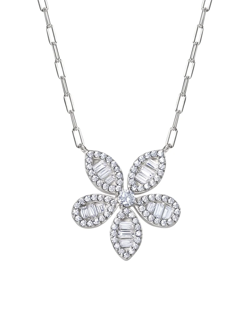 Brilliance Women's Jewelry Sterling Silver CZ Flower and Heart Necklace Set - Image 3