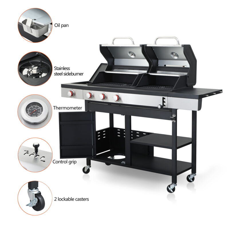 Miniyam 3-Burner Multi-function Propane Gas BBQ Grill with Side Burner for Outdoor Cooking, 37230BTU Output, Stainless Steel - Image 2