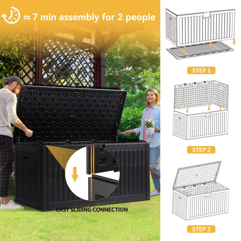 Dextrus 260 Gallon Waterproof Resin Deck Box, Lockable, for Patio Furniture & Garden Tools, Black - Image 4