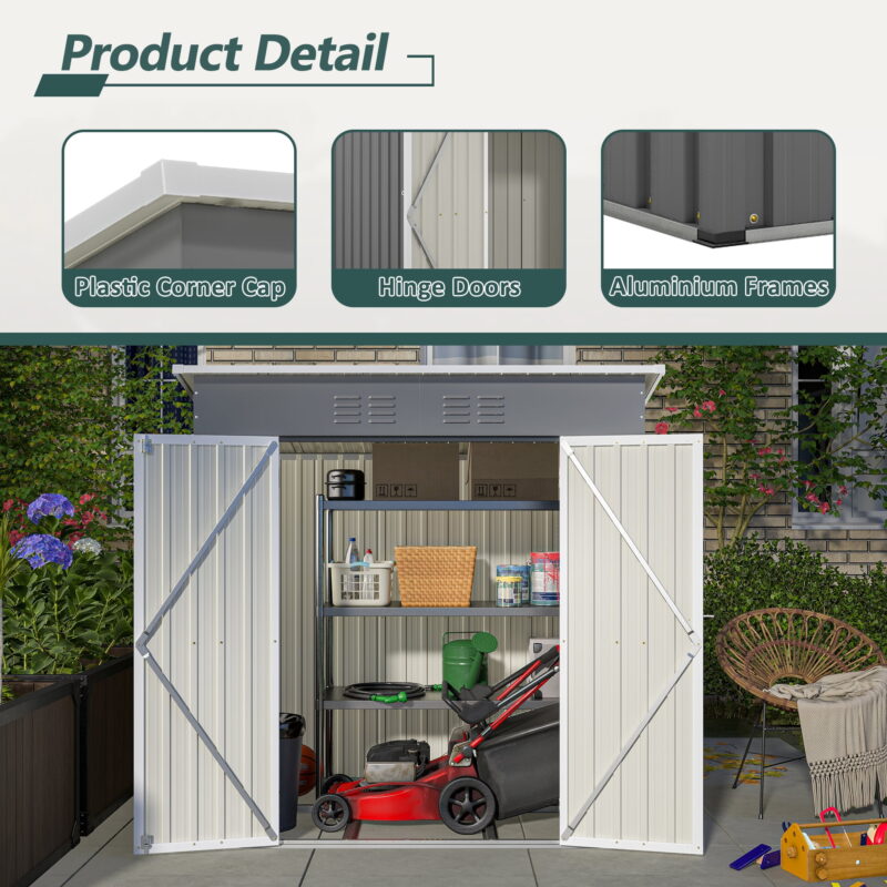 Aukfa Outdoor Storage Shed,6 x 4 ft Metal Sheds w/ Lockable Doors for Garden, Backyard,Gray - Image 6