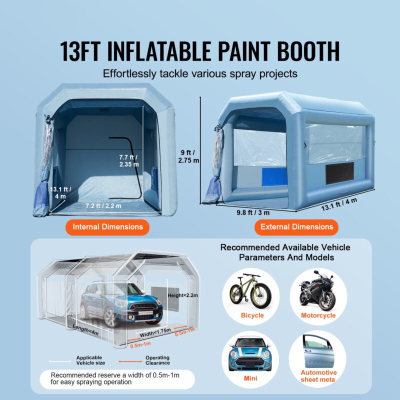 KFFKFF Portable Spray Shelter, 13.1x9.8x9 ft, Includes 750W Blower & Filtration System, Ideal for Motorcycles, Bicycles & Vehicle Parts - Image 7