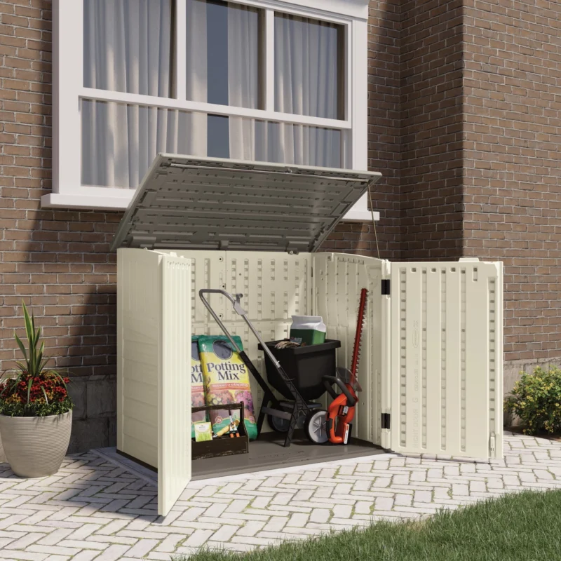 Suncast 34 Cubic ft. Horizontal Outdoor Resin Storage Shed, Vanilla,53 in D x 45.5 in H x 32.25 in W - Image 5