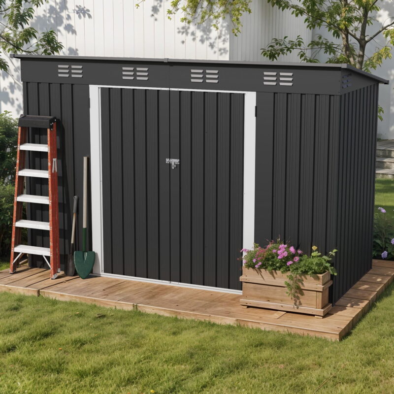 Uforic Oversized Steel Storage Shed with Ventilation, Lockable Doors, and Sloped Roof for Outdoor, Dark Gray - Image 2