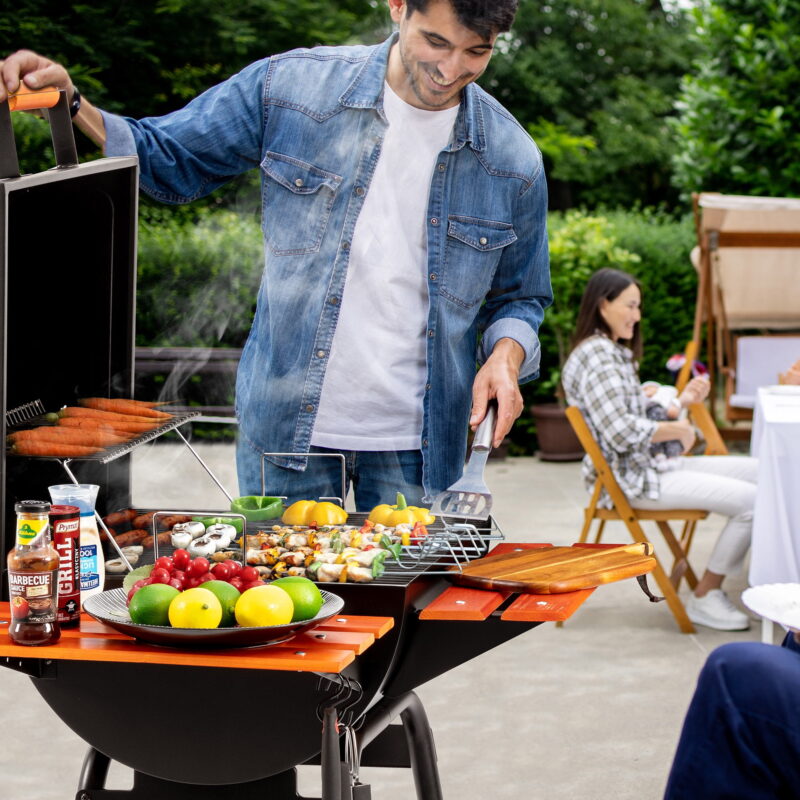 Royal Gourmet CC2024 24-inch Charcoal BBQ Grill with Wooden Front Shelf & Side Shelf - Image 2