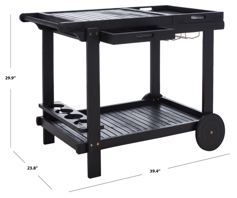 SAFAVIEH Orland Outdoor Patio Adjustable Tea Trolley, Black - Image 3
