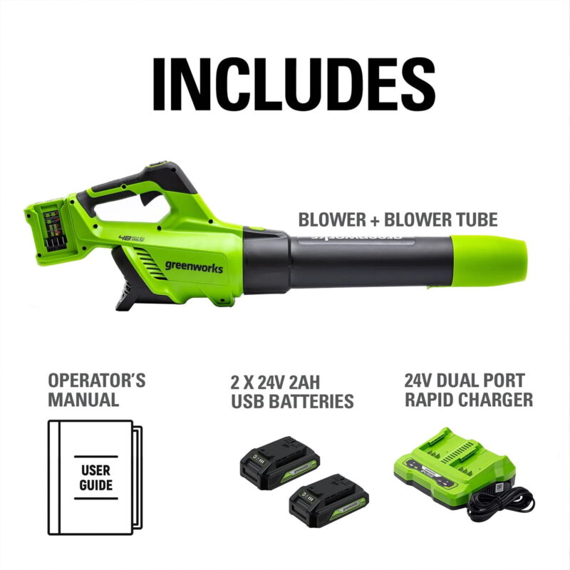 Greenworks 48V Brushless 515​CFM 125MPH Leaf Blower + 2 (24V) 2.0Ah Batteries & 4A Dual Port Charger - Image 3