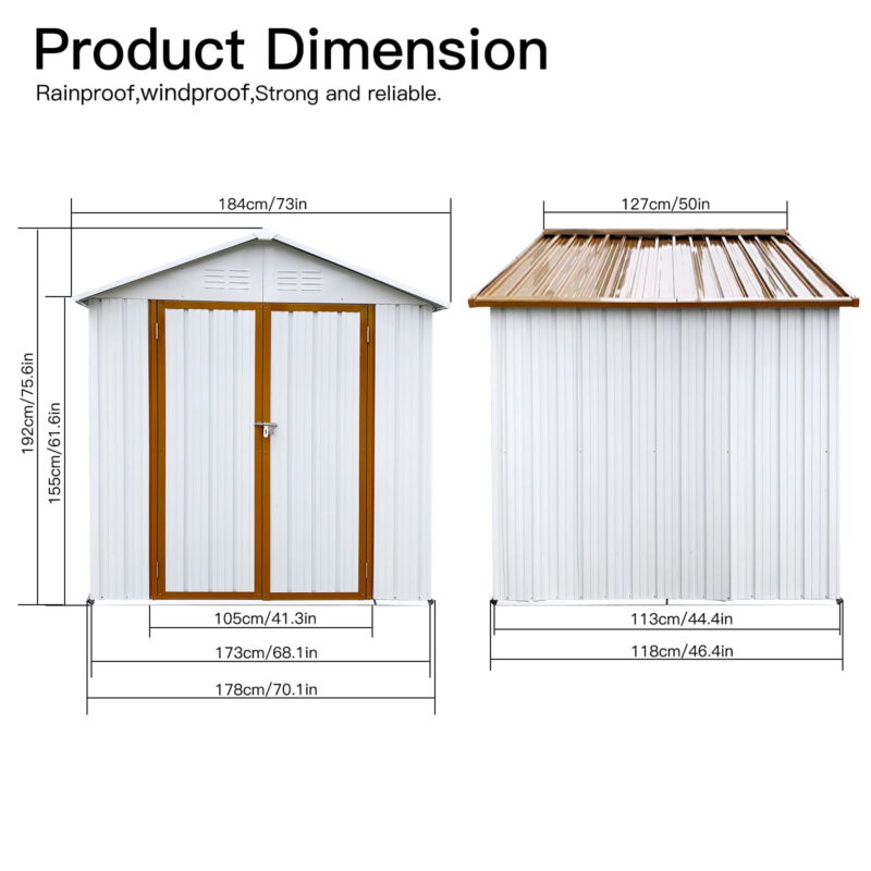 Outdoor Storage Garden Sheds 6FTx4FT Apex Roof Lockable Doors for Backyard White+Yellow - Image 6