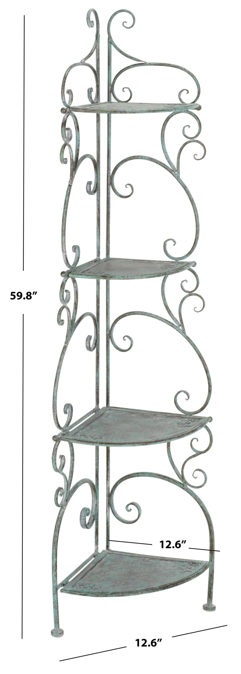 SAFAVIEH Turuca Outdoor Patio 4 Tier Corner Shelf Unit, Antique Green - Image 3