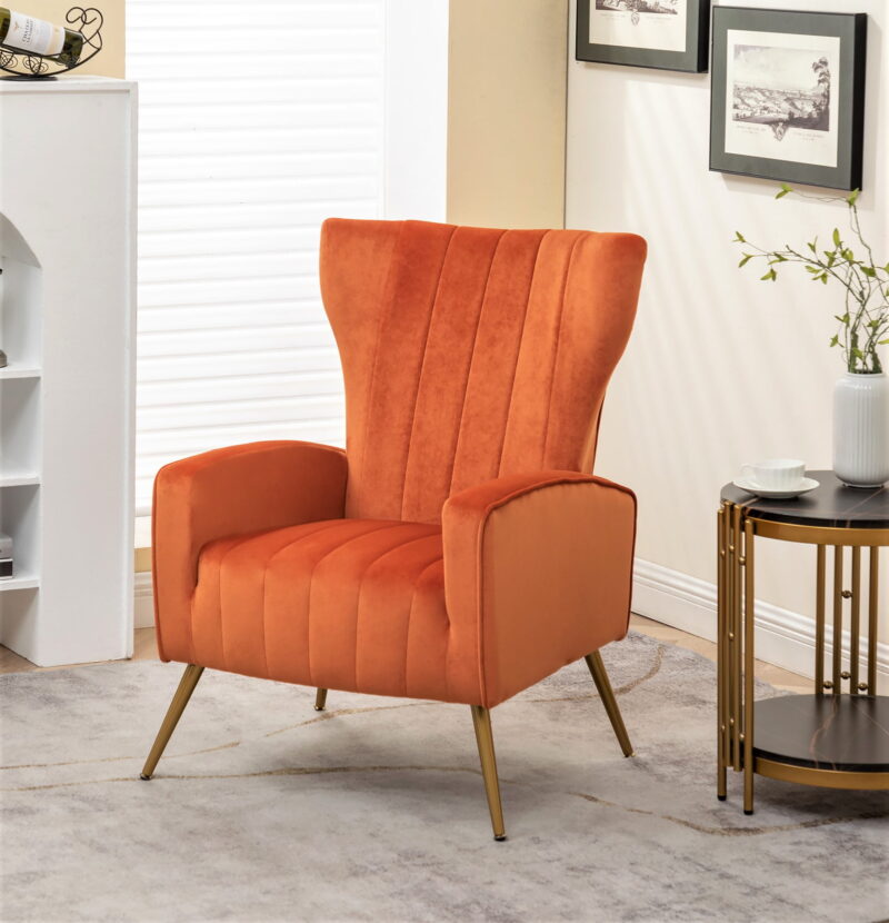 US Pride Furniture Kaleigh 27.56"W Velvet Sofa Chair with Metal Legs, Orange Red - Image 2