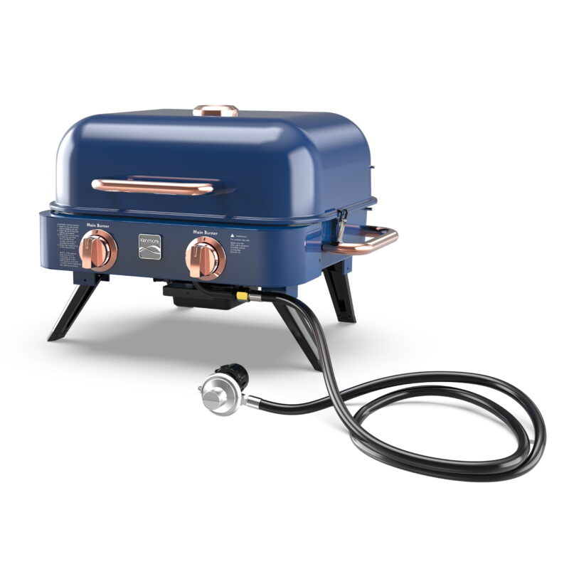 Kenmore 2-Burner Portable Tabletop Retro Gas Grill, Navy Blue - Image 6