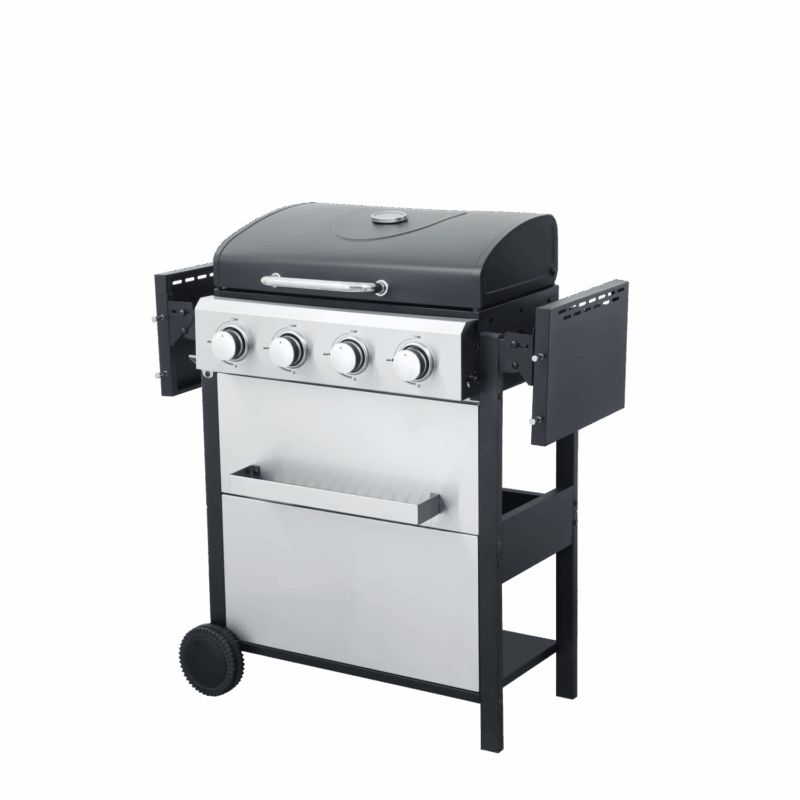 Hommoo 4-Burner Propane Gas BBQ Grill, BBQ Grill with Foldable Side Table and Wire Enamel Cooking Grids, for Outdoor Barbecue - Image 4