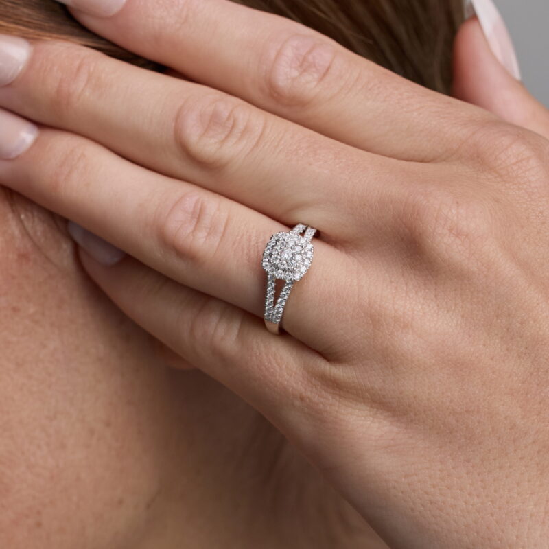 Unique Moments 1/2 Ct Lab-Grown Diamonds Split Shank Halo Engagement Ring in Sterling Silver (J-SI-I1) - Image 3
