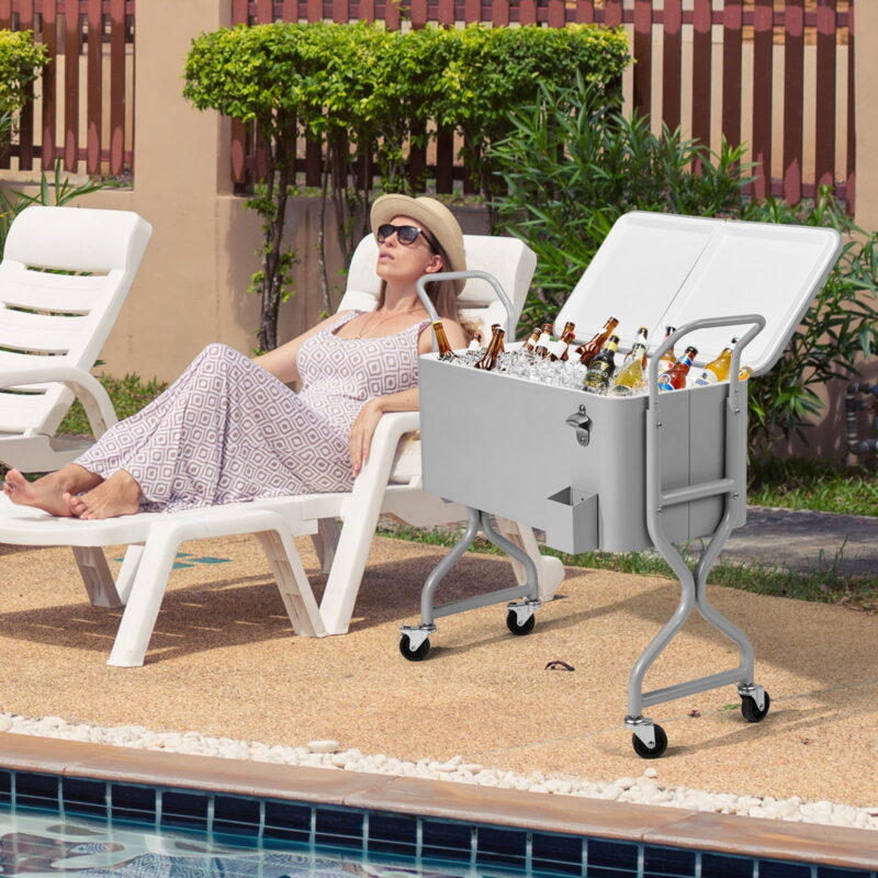 80qt Outdoor Beverage Rolling Cooler for Backyard Deck Patio with Wheels - Image 4