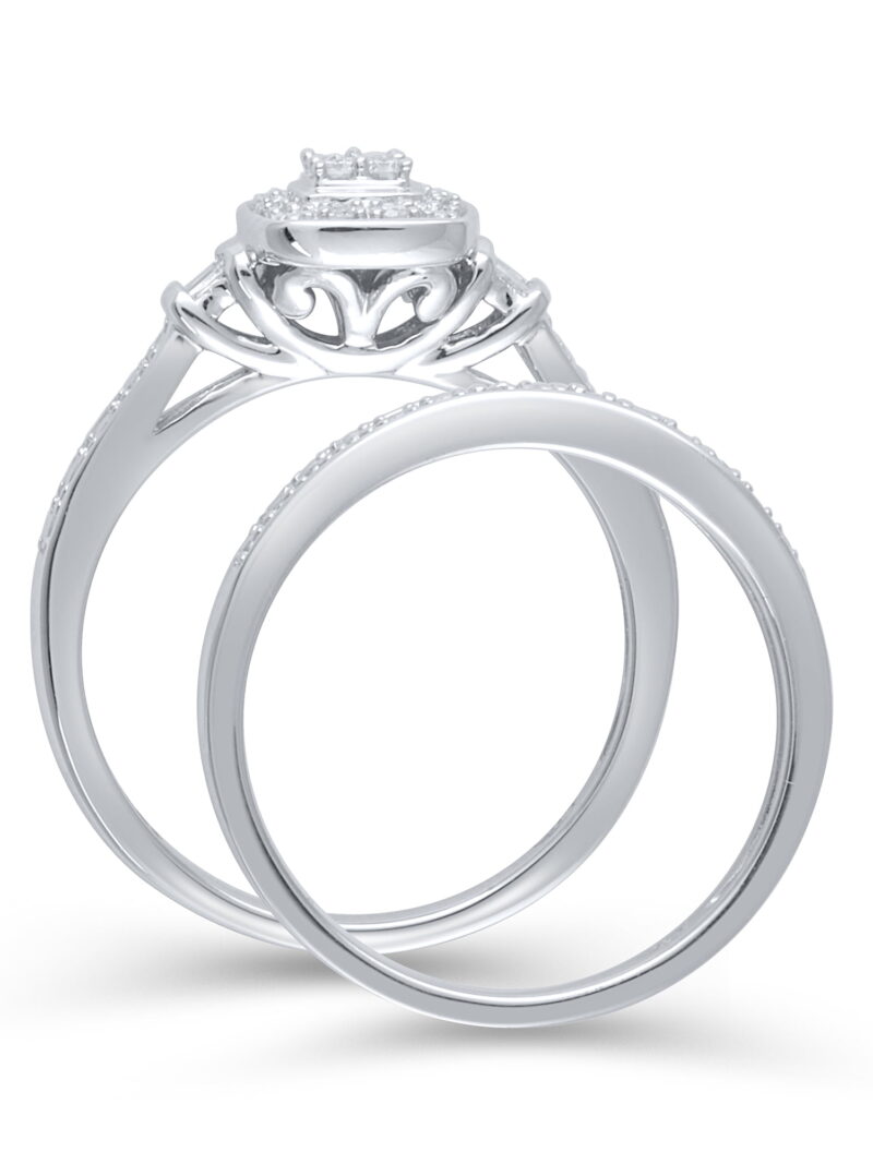 Forever Bride 1/10 Ct Natural Diamond Cushion Cut Bridal Set Women's Ring, Sterling Silve - Image 3