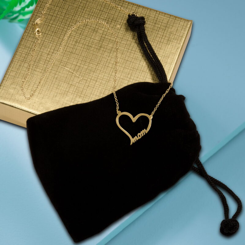 ♥ MOM Heart Necklace in 14K yellow gold plated sterling silver on an 18 In Gold Plated Sterling Silver cable link chain - Image 3