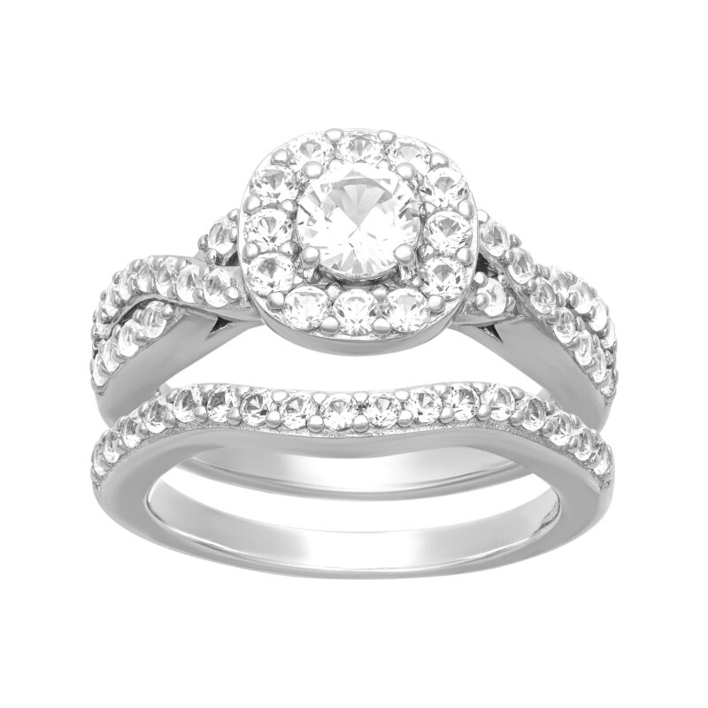 1 1/2 CT TGW Created White Sapphire "Serena Gem" Women's Bridal Set in Sterling Silver by Keepsake - Image 2