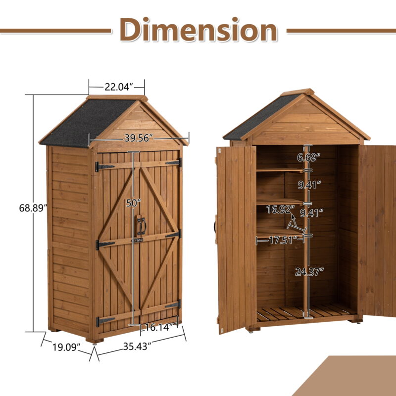 DEALTOPS Outdoor Storage Shed Wooden Garden Tool Storage Cabinet With Shelves,Garden Lawn Backyard Storage Sheds-Brown - Image 7