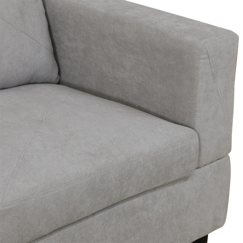 Hommoo Modern L-Shaped Sofa, Flannelette 2-Piece Living Room Sofa Set, Family Living Room Furniture, Apartment, Grey White (No Ottoman) - Image 2