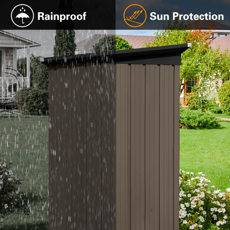 Aukfa Outdoor Storage Shed, 5 X 4 FT Metal Garden Shed, Waterproof Tool Shed for Backyard Patio, Brown - Image 5
