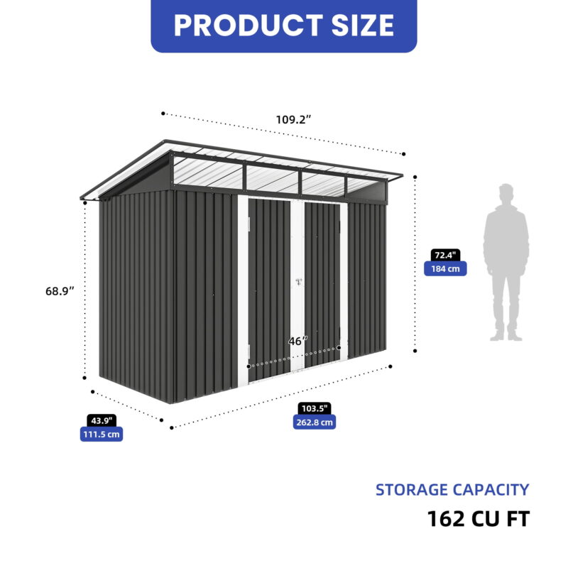 Uforic 9x4 FT Outdoor Storage Shed with Acrylic Windows, Secure Access Lock for Bike Garden Patio Dark Gray - Image 5