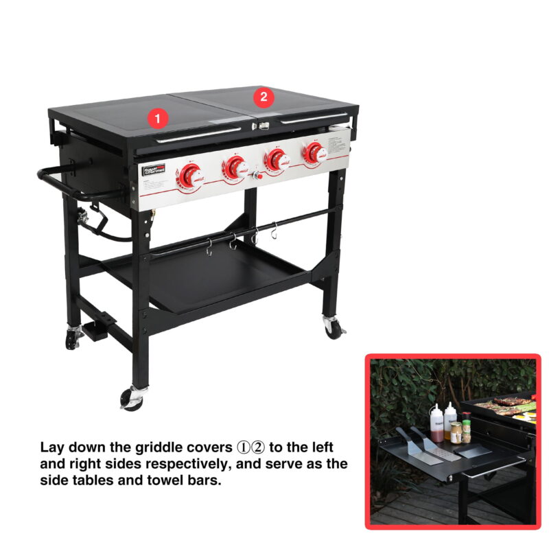 Royal Gourmet GB4000F 36" Flat Top Gas Griddle, 4-Burner BBQ Grill Griddle with Top Cover Lid, Folding Side Shelves and Legs for Large Outdoor Camping, Black - Image 3