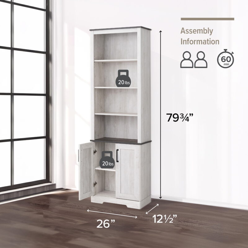 Prepac Rustic Ridge Washed White 26" W x 79.75" H x 12.5" D Bookcase - Image 2