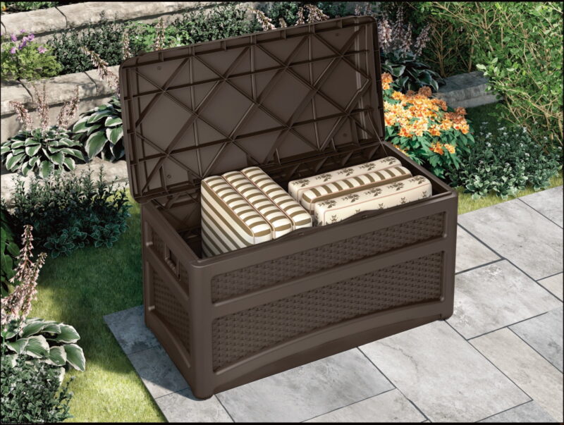 Suncast 73-Gal. Weather-Resistant Resin Outdoor Deck Storage Box and Bench, Java - Image 4