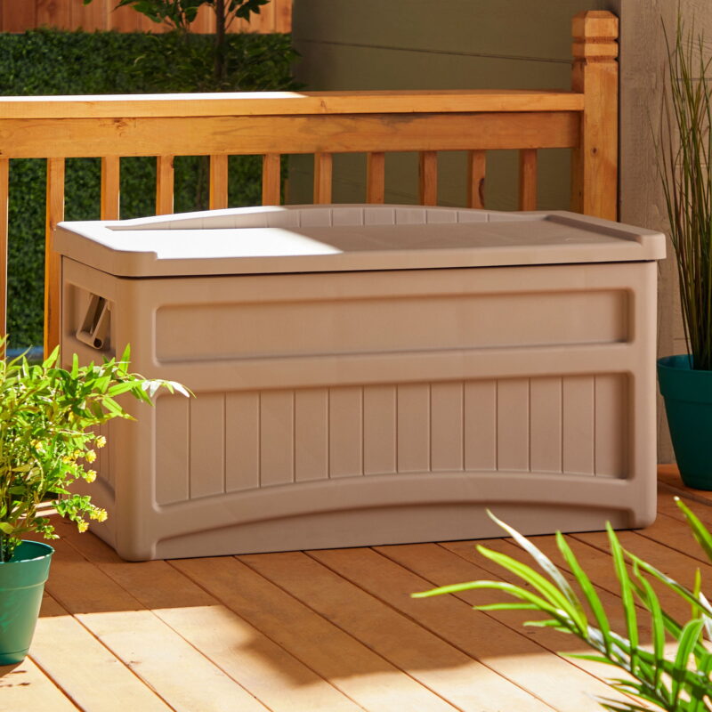 Suncast 73-Gallon Resin Outdoor Storage Deck Box with Seat for Patio, Taupe, 46 x 25.5 x 23.75 in. - Image 3