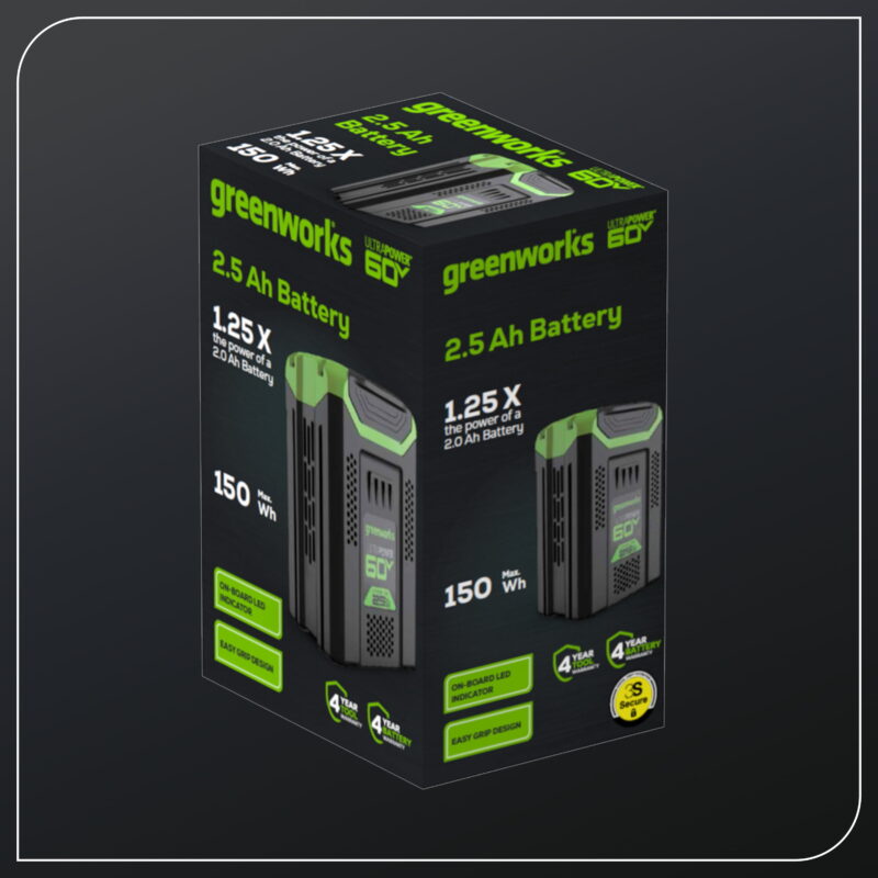 Greenworks 60 Volt 2.5Ah Battery 1807202 - Image 3