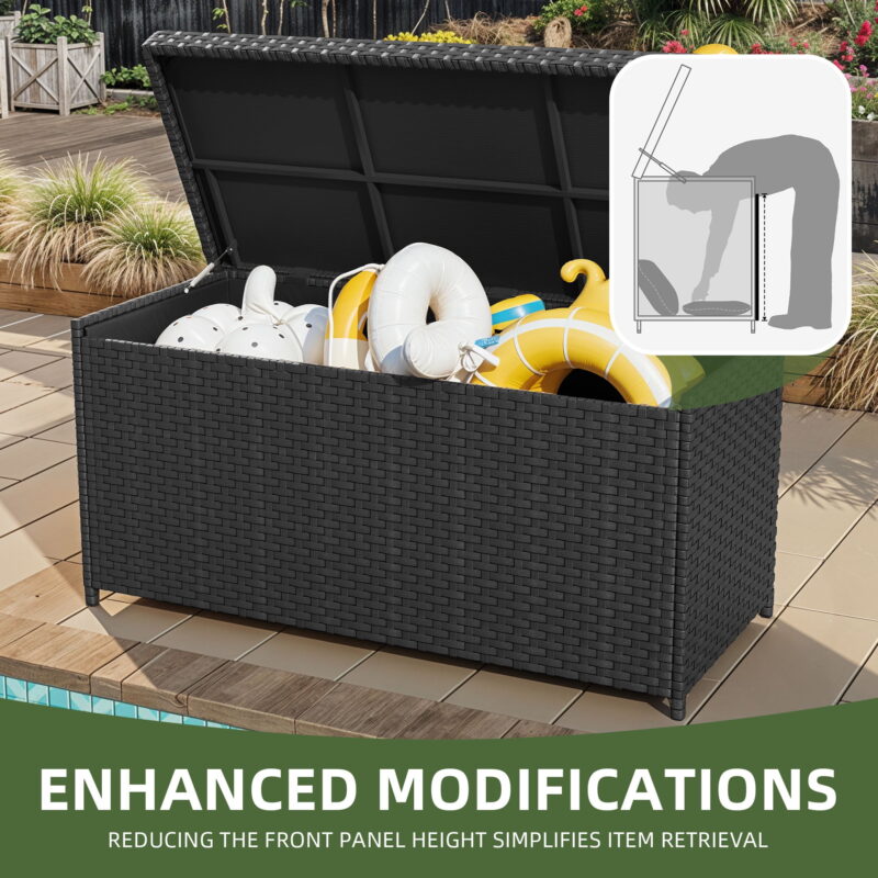 Uforic 260-Gallon Wicker Outdoor Deck Boxes with Waterproof Liner Bag, Rattan Storage Bin, Large Storage Deck Box - Black - Image 7