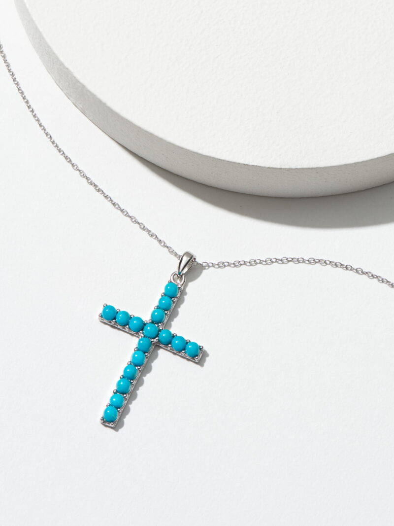 Forever Facets Platinum over Sterling Silver Genuine Turquoise Cross Necklace, Adult Female - Image 5