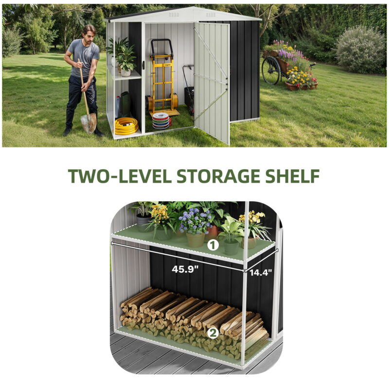 Uforic 8x4 FT Outdoor Metal Storage Shed with Shelves, Lockable Tool Cabinet for Garden (Black) - Image 3