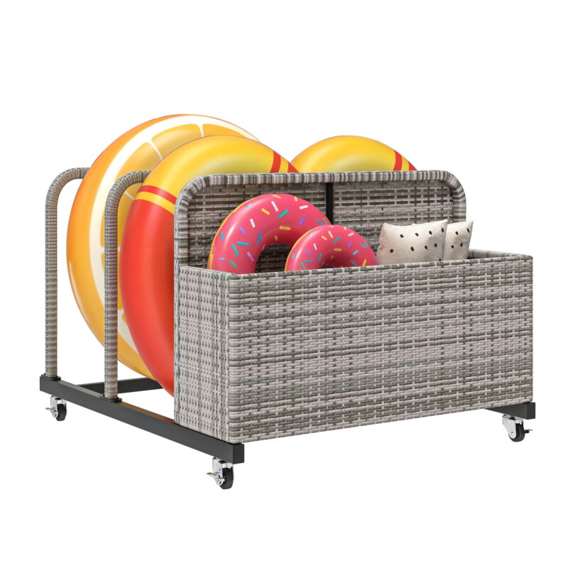 Uforic Outdoor Rattan Wicker Storage Cabinet, Rolling Organizer for Poolside, Patio, and Backyard, Gray - Image 4